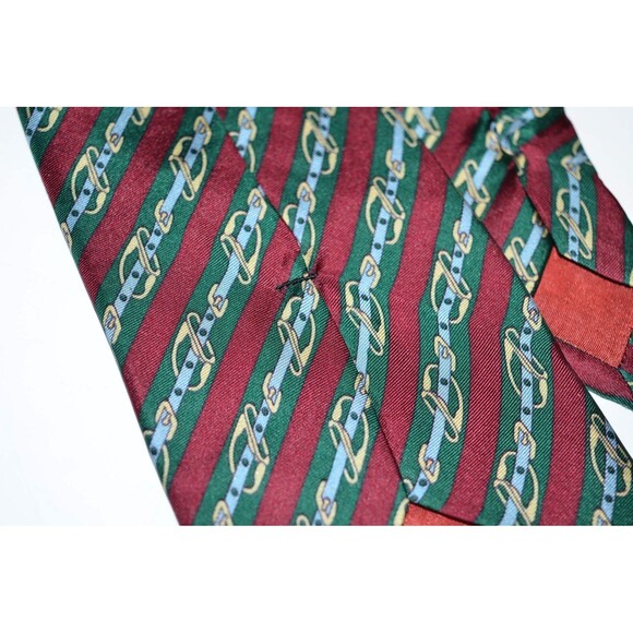 Vintage Hermes Green red Equestrian Horse bit Tie 100% Silk Made in France - Picture 5 of 7